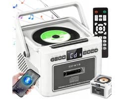 Retro muziekspeler - Bluetooth Speaker - Combispeler - CD speler - 5000mAh Batterij - CD/Cassette/Radio/Bluetooth - Met Afstandsbediening - Voor Binnen & Buiten - Wit