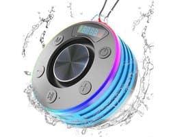 Doucheluidspreker, Bluetooth-compatibele 5.3 doucheradioluidspreker met zuignap, IPX7-waterdicht, FM-radio, led-display, klok, 360° HD-geluid, draagbare draadloze luidspreker voor badkamer, zwembad,