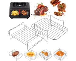 2 stuks grillrooster voor heteluchtfriteuse accessoires Stapelbaar, #304 roestvrij staal Airfryer grillrooster heteluchtfriteuse rooster, Airfryer accessoires voor Dual Zone 7,6L–10,4L, voor Ninja