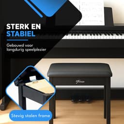 Finesse Pianokruk - met Opbergruimte - Zacht Kussen - Pianobank - Pianostoel - Zwart — thumbnail 5