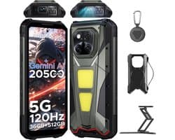 DOOGEE VMAX Play 5G VIP - Robuuste Smartphone - Robuuste Telefoon - 36GB RAM+512GB ROM - 100 LM projector - 1200 Lumen Campinglamp - 20500mAh/45W - 6,78 inch FHD+ 120Hz - 200MP AI Camera - 20MP Nachtzicht -Android 15 - IP68 - NFC - GPS - Grijs
