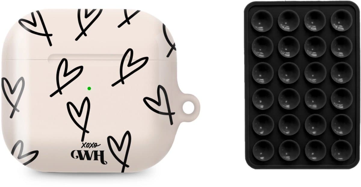xoxo Wildhearts AirPods hoesje All Yours Beige & Zwart + Telefoonsticker Stick On Me Square Zwart – geschikt voor AirPods 4 — afbeelding 1