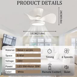 Moderne Plafondventilator Met Stille Ventilator & Dimbaar Licht - 55cm - Inclusief Afstandsbediening — thumbnail 1