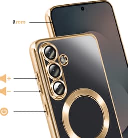 Avizar Hoes Geschikt voor Samsung Galaxy S25 FE MagSafe Zacht Schokbestendig met Chromen Rand, Goud — thumbnail 4