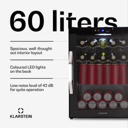Klarstein Drankkoeler Coachella 60 - 60 liter drankkoeler met wifi, glazen deur, ledverlichting, 3-18 °C, 3 metalen schappen, gebalanceerd licht, energie-efficiëntieklasse E, zwart - Drankkoelkast Drankenkoelkast - Touch - RVS — thumbnail 7