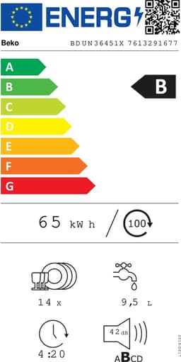 Beko BDUN36451X | Onderbouw vaatwasser | RVS | B label | Autodeur — thumbnail 2