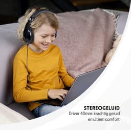 StayPowered Kinderkoptelefoon - Perfect Geluid & Ultiem Comfort - Verstelbaar - HD Microfoon - Kraakhelder Stereo - Zachte Oorkussens - Duurzame Kabel - 3.5mm Jack - Zwart - Levering Sneller dan Aangegeven! — thumbnail 3