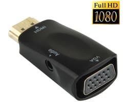 HDMI naar VGA audio adapter + AUX 3.5mm jack kabel - voor o.a. monitor, televisie en beamer - zwart
