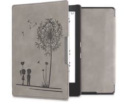 kwmobile e-reader hoesje geschikt voor Kobo Aura H2O Edition 1 hoes - Ereader flip case met standaard - Kunstleren e reader cover - Paardenbloemen Liefde design in grijs