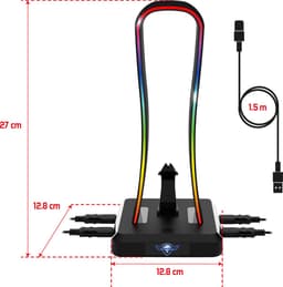 Spirit of Gamer Headset Stand – Headphone Stand – Headset Houder – LED – 4 USB-Poorten – Zwart — thumbnail 2