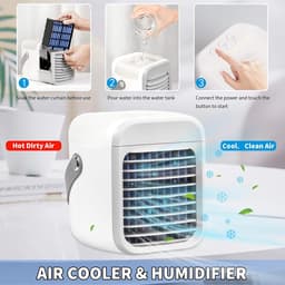Draadloze draagbare mini-luchtkoelerventilator, multifunctionele persoonlijke USB 2000 MAh-luchtkoeler met 3 snelheden, 7 kleuren veranderende LED-nachtlampje-luchtbevochtiger met watertank, geschikt voor iedereen, inclusief peuters-grijs — thumbnail 4