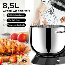 TYR® Deegmachine - 8.5L - Kneedmachine - Mixer met Kneedhaak - Zwart - 42cm x 36cm x 27cm — thumbnail 3