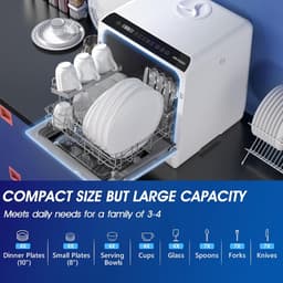 Tafelblad Vaatwasser - Compacte Afwasser - Keuken Reinigen - 6 Programma's Babyverzorging - 4 Personen Capaciteit - Wit en Zwart — thumbnail 5