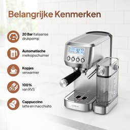Dailygoods- Espressomachine 20 Bar - Koffiemachine met Automatische Melkopschuimer - Cappuccino/Latte Macchiato - RVS - Thuis Barista - Eenvoudig schoon te maken - Koffiezetapparaat — thumbnail 4