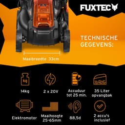 Accu grasmaaier - Elektrische maaier - Gazon onderhoud - Inclusief accu's - 33cm maaibreedte - Zwart — thumbnail 5