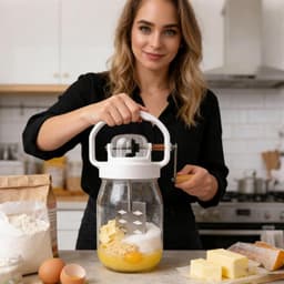 Hand Crank Mixer - Glazen Keukenmachine - Zelf Boter Maken - Geurvrije Container - 1.5 Liter - Transparant — thumbnail 2