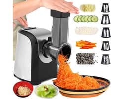 Elektrische Groentesnijder - Keuken rasp - Snel Groenten Snijden - Vijf Kegelmessen - 150 Watt - Zilver Zwart