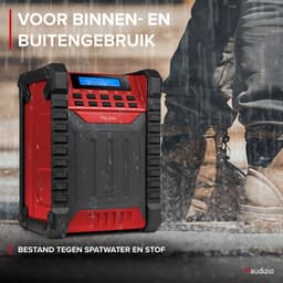 Bouwradio - Audizio Jobsite bouwradio met accu - Bluetooth, DAB+ en FM - IP54 waterdicht - Rood — thumbnail 3