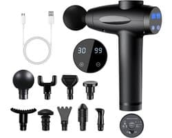 Massagepistool - Spierherstel Apparaat - Spierontspanning - 30 snelheden 9 koppen - 12mm diepte - Zwart