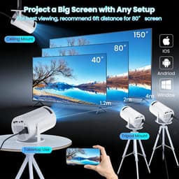 SnelShoppen - Mini-beamer 1080p 4K Draagbare Projector met WiFi 6 en Bluetooth 5.0 - Keystone, 180° Draaibaar, Ideaal voor Huis, Outdoor, Camping & Fe — thumbnail 2