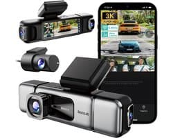 SnelShoppen - 4-kanaals Dashcam Auto Achter Binnen 3K + 3x 1080P, GPS, 5GHz WiFi, Super Nachtzicht, WDR, 3,18" IPS-scherm, G-sensor, Parkeerbewaking