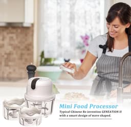 Elektrische hakmolen - Mini keukenmachine - Snel ingrediënten snijden - Drie scherpe messen - 350ml 250ml 100ml - Wit — thumbnail 5