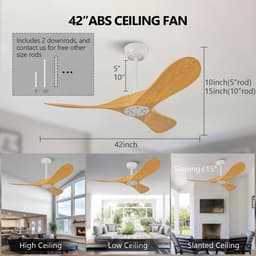 COVREO Plafondventilator 107 cm wit en naturel ABS, met afstandsbediening, 6 standen — thumbnail 3