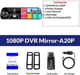 Dashcam voor Auto - 10 Inch Touchscreen Spiegelcamera - 1080P AHD Dashcam met Nachtzicht - G-Sensor - Parkeermodus - Groothoek 170° - Zwart — thumbnail 3