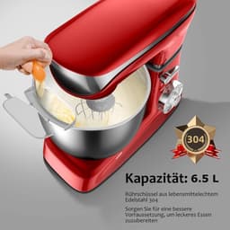 Keukenmachine - Mixer Bakken - Eten Bereiden - Gietijzeren Behuizing - 1900W - Rood — thumbnail 2