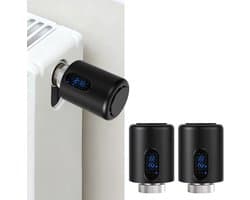 Radiator Thermostaat WiFi – Raamdetectie, Vorstbeveiliging en Kinderslot – Zwart – 2-pack