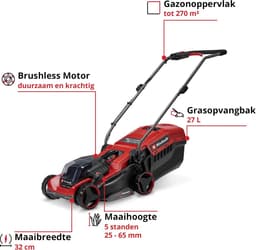 Accu Grasmaaier - Draadloze Grasmaaier - Gazon Onderhouden - Randmaaien Functie - 32 cm Maaibreedte - rood — thumbnail 5