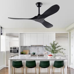 Moderne plafondventilator 52 inch zwart - 6 snelheden met omkeerbare draairichting - met afstandsbediening - snelheidsgeheugen - 3 massief houten bladen - zonder verlichting — thumbnail 4