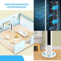 Livista Torenventilator - 90° Oscillatie - Afstandsbediening - 24-uurs Timer - Touchbediening - 3 Snelheden - 45 dB - Vortex-luchtstroom - Wit — thumbnail 2