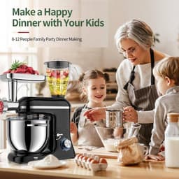 Keukenmixer Blender Vleesmolen - Keukenmachine Deegmixer - Bakken Koken - 3-in-1 Multifunctioneel - 6 Liter Kom - Zilver — thumbnail 4