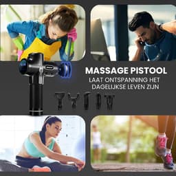 SnelShoppen - 6 in 1 Massagepistool - Professioneel Massageapparaat - 30 Massagesnelheden - Inclusief Opbergtas - Zwart - Volledige Lichaamsmassage — thumbnail 2