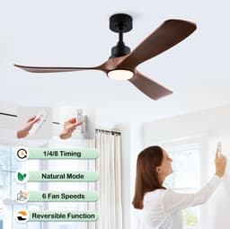 FloraGrace Plafondventilator Met Verlichting - 132 Cm - 6 Snelheden - ABS - Zwart Donker Walnoot - Omkeerbare Motor Met Afstandsbediening — thumbnail 2