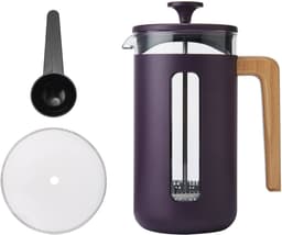 La Cafetière - Pisa Cafetière - Borosilicaatglas - RVS - Houten Handvat - Paars - 8 Kops - 1L — thumbnail 1