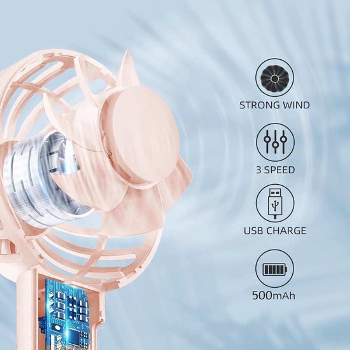 Krachtige Mini Handventilator met 3 Snelheden - Draagbare USB Ventilator voor Binnen en Buiten — afbeelding 1