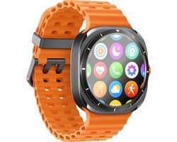 Xssive - Smartwatch - 47 mm - Titanium Zwart - AMOLED - IP68 Waterdicht - Smartwatch Heren - Oranje