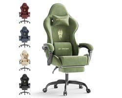 Soontrans Ergonomische Gamingstoel, Gamingstoel, Ademende Bureaustoel Gemaakt van Hoogwaardige Stof, Computerstoel Met Verstelbare Hoofdsteun en Lendenkussen, Armleuningen, Voetsteun, Race-PC-Stoel, Groen