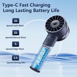 Draagbare USB Ventilator met 2600 mAh Batterij - Mini Handventilator voor Reizen en Camping — thumbnail 4