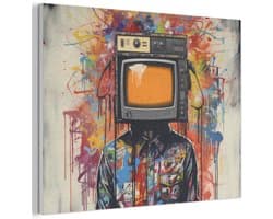 Akoestisch wandpaneel 80x60 cm - Vilt schilderij Televisie - Graffiti - Mens - Kleuren - Akoestische panelen - Geluidsdempende wanddecoratie - Geluidsisolatie woonkamer - Muurdecoratie geluidspanelen