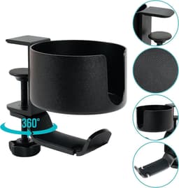 Allecto plus - Multifunctionele Bureau Bekerhouder en Hoofdtelefoon Standaard - 360° Roterende Bracket - Anti-knoei Cup Houder voor Computer of Gaming PC — thumbnail 2