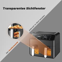 9L XXL Heteluchtfriteuse met Digitaal Led-Touchscreen - 2000 Watt, 10 Vooraf Ingestelde Programma's, Instelbare Temperatuur en Transparant Kijkvenster — thumbnail 11