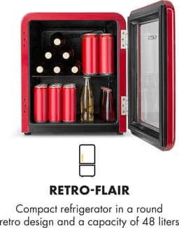 Klarstein PopLife Drankenkoeler - Minibar, Retro Koelkast, 0-10°C, slechts 39 dB, 48 L, milieuvriendelijk, dubbelwandige deur, retro design, rood — thumbnail 7