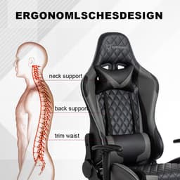 FOXSPORT verstelbare gaming chair - PC-bureaustoel met voetsteun - hoogte en helling verstelbaar - met hoofdsteun en lendensteun - gamingstoel voor kantoor - Zwart en grijs — thumbnail 3