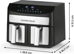 GOURMETmaxx Dubbelkamer Airfryer 2x 3,5L - Roestvrij staal | Airfryer Oven met synchroon-kookzones, timerfunctie & touchdisplay | energiezuinig frituren | 10 programma's | 2400 watt | heteluchtoven — thumbnail 7