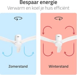 Hombli Slimme Plafondventilator met verlichting - Ø132 cm - Incl. Afstandsbediening - Wit & Wit Hout — thumbnail 5