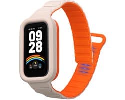 kwmobile sporthorloge band geschikt voor Xiaomi Redmi Band 3 / Smart Band 9 Active bandje - Smartwatch of activity tracker polsband - Met magneetsluiting - In wit / oranje