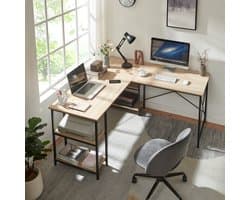 Bureau Klirurud L-vormig of recht bureau eikenkleurig en zwart [en.casa]